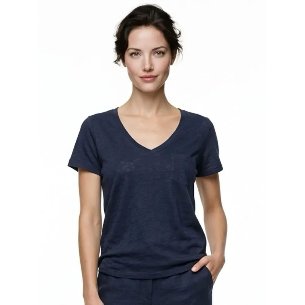 GAP | Navy Blue V-neck Short Sleeve Slubby Classic Tee Women’s Size Medium
